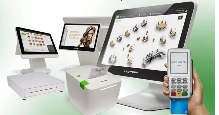 software TPV Hiopos para hostelería con pantalla táctil, gestión de mesas y terminal de pago