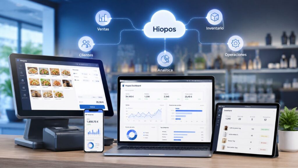 Solución integral Hiopos para digitalizar un negocio con TPV, ventas, inventario, clientes y analítica en la nube