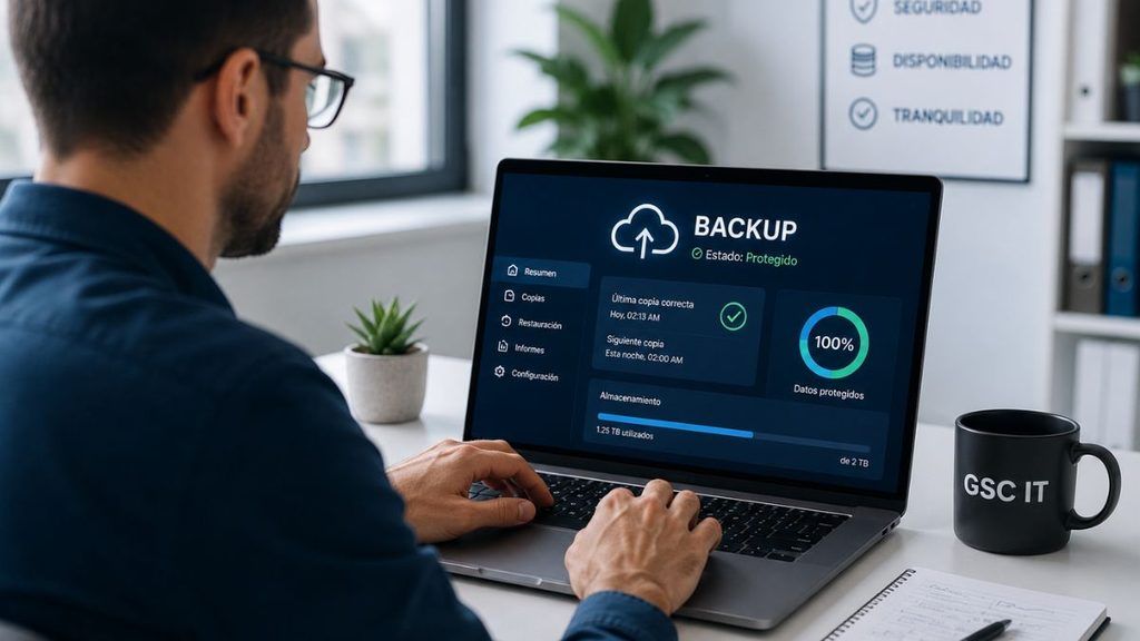 Profesional supervisando copias de seguridad y backup para empresas con GSC IT