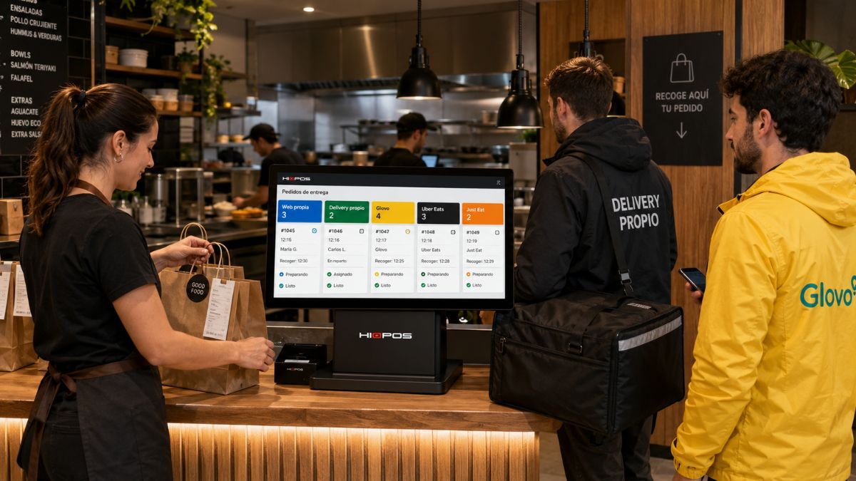 Gestión de pedidos de delivery propio y plataformas externas desde un sistema HIOPOS en un restaurante