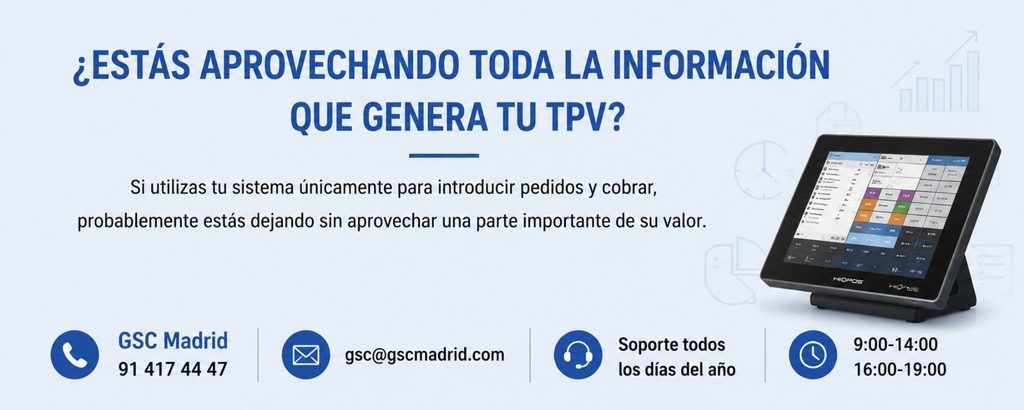 TPV para hostelería con información de gestión, ventas y soporte de GSC Madrid
