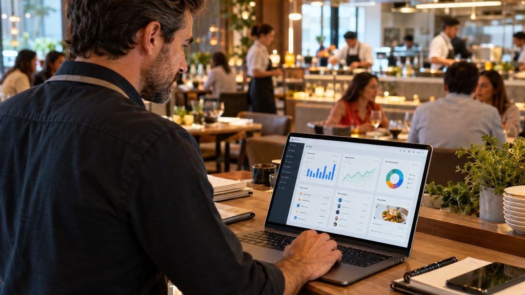 esponsable de restaurante consultando datos y analítica en un software de gestión para hostelería